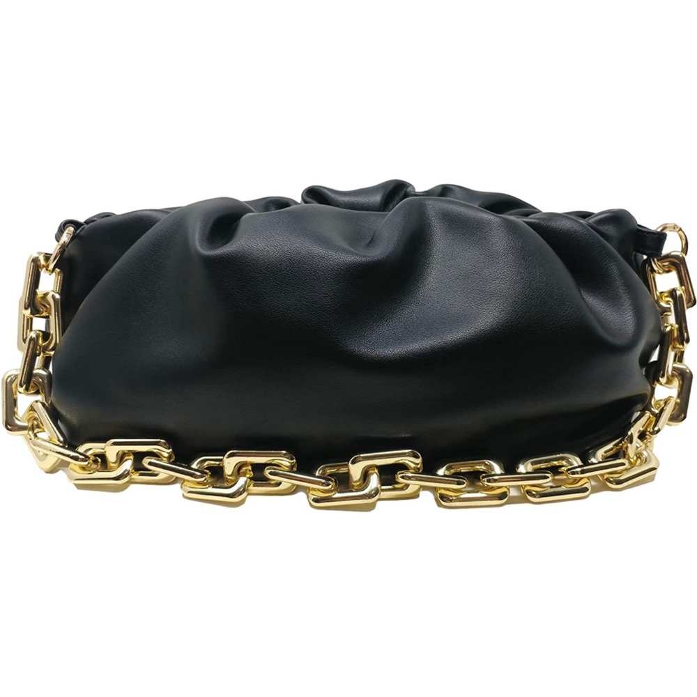 NWOT. Ruched Chain Link Shoulder Handbag - black